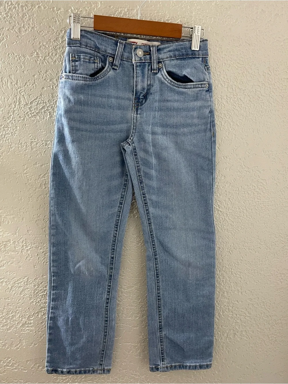 Levi's Boys Performance 514 Straight Light Blue Denim Distressed Jeans Size 8